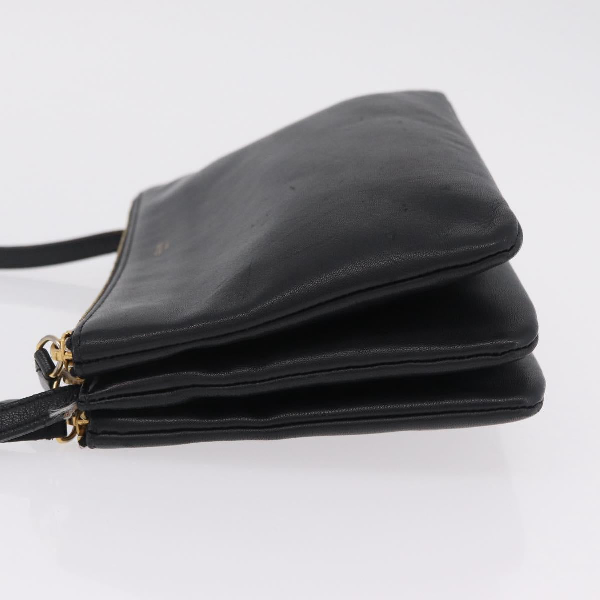 CELINE Trio Shoulder Bag Leather Black Gold Tone Auth mr3023
