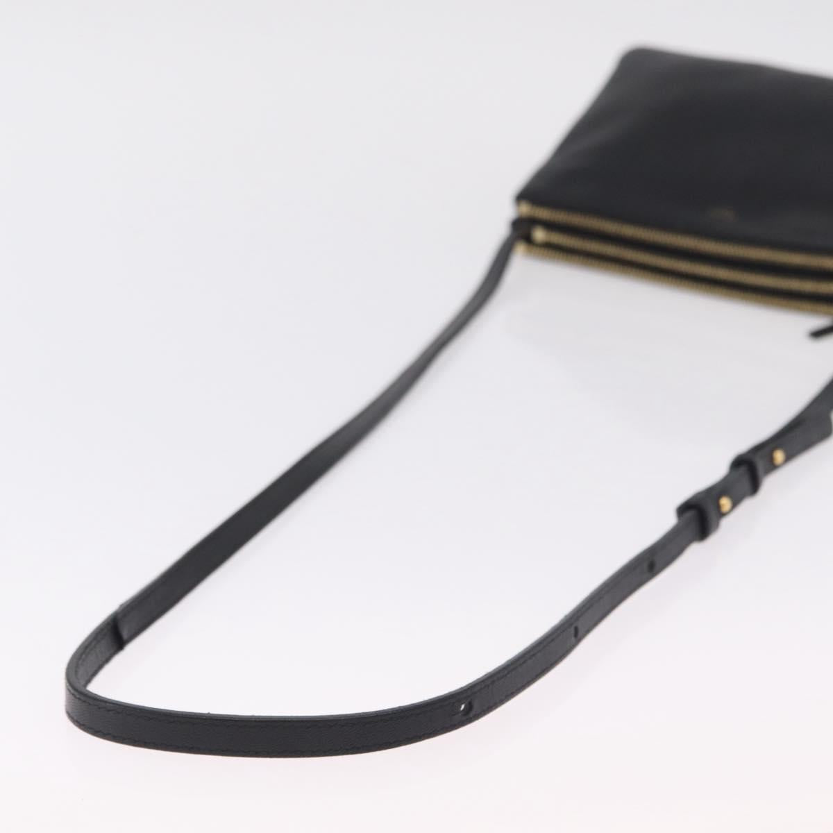CELINE Trio Shoulder Bag Leather Black Gold Tone Auth mr3023