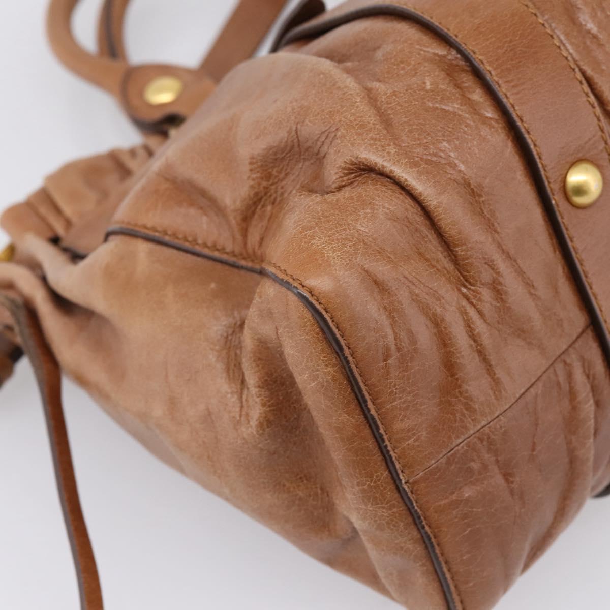 Miu Miu Hand Bag Leather 2way Brown Gold Tone Auth mr3024V