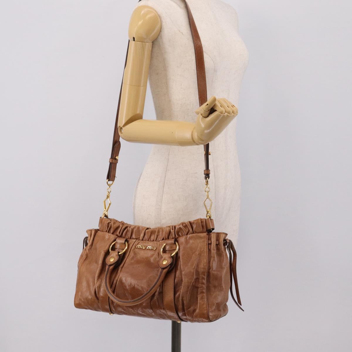 Miu Miu Hand Bag Leather 2way Brown Gold Tone Auth mr3024V