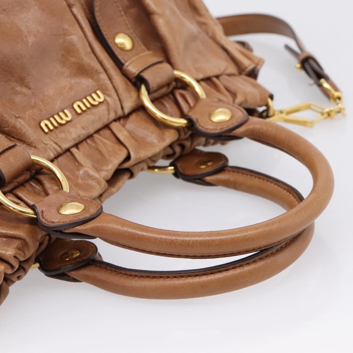 Miu Miu Hand Bag Leather 2way Brown Gold Tone Auth mr3024V