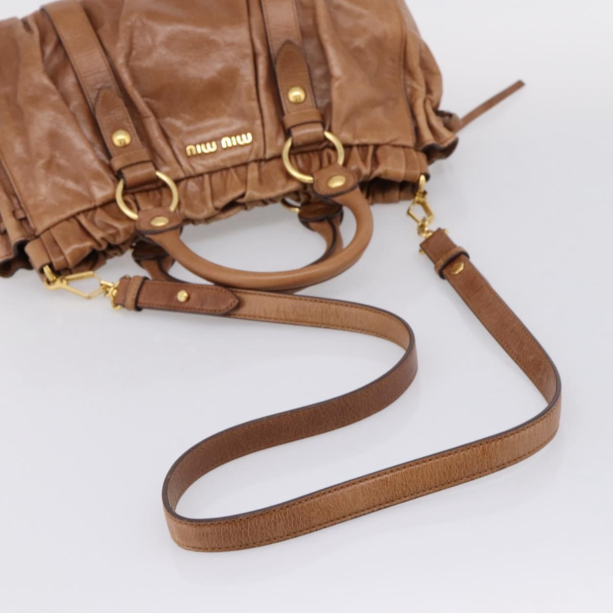 Miu Miu Hand Bag Leather 2way Brown Gold Tone Auth mr3024V