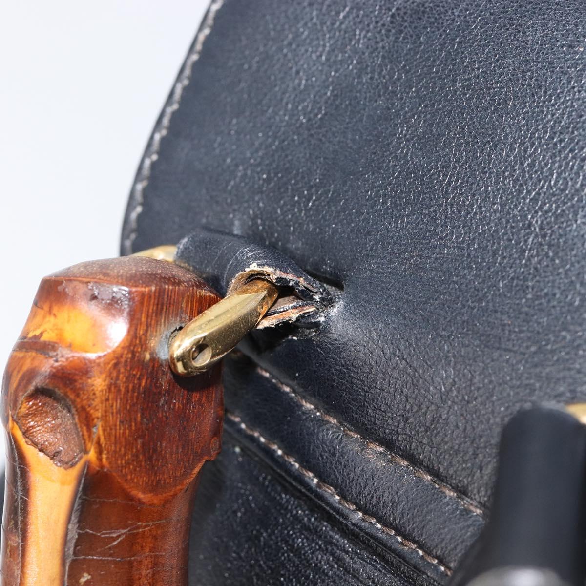 GUCCI Bamboo Backpack Leather Black Gold Tone 003 38 0016 Auth mr3026A