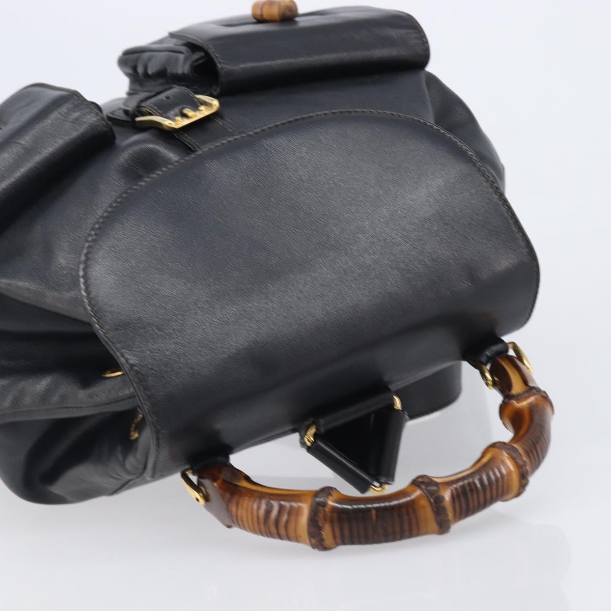 GUCCI Bamboo Backpack Leather Black Gold Tone 003 38 0016 Auth mr3026A