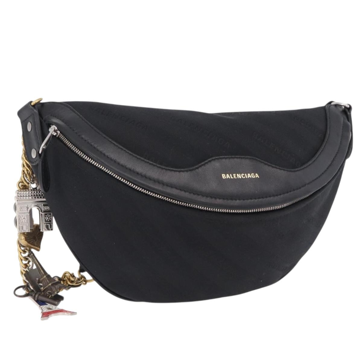BALENCIAGA Souvenir Body Bag Leather Black Silver 531550 Auth mr3029A