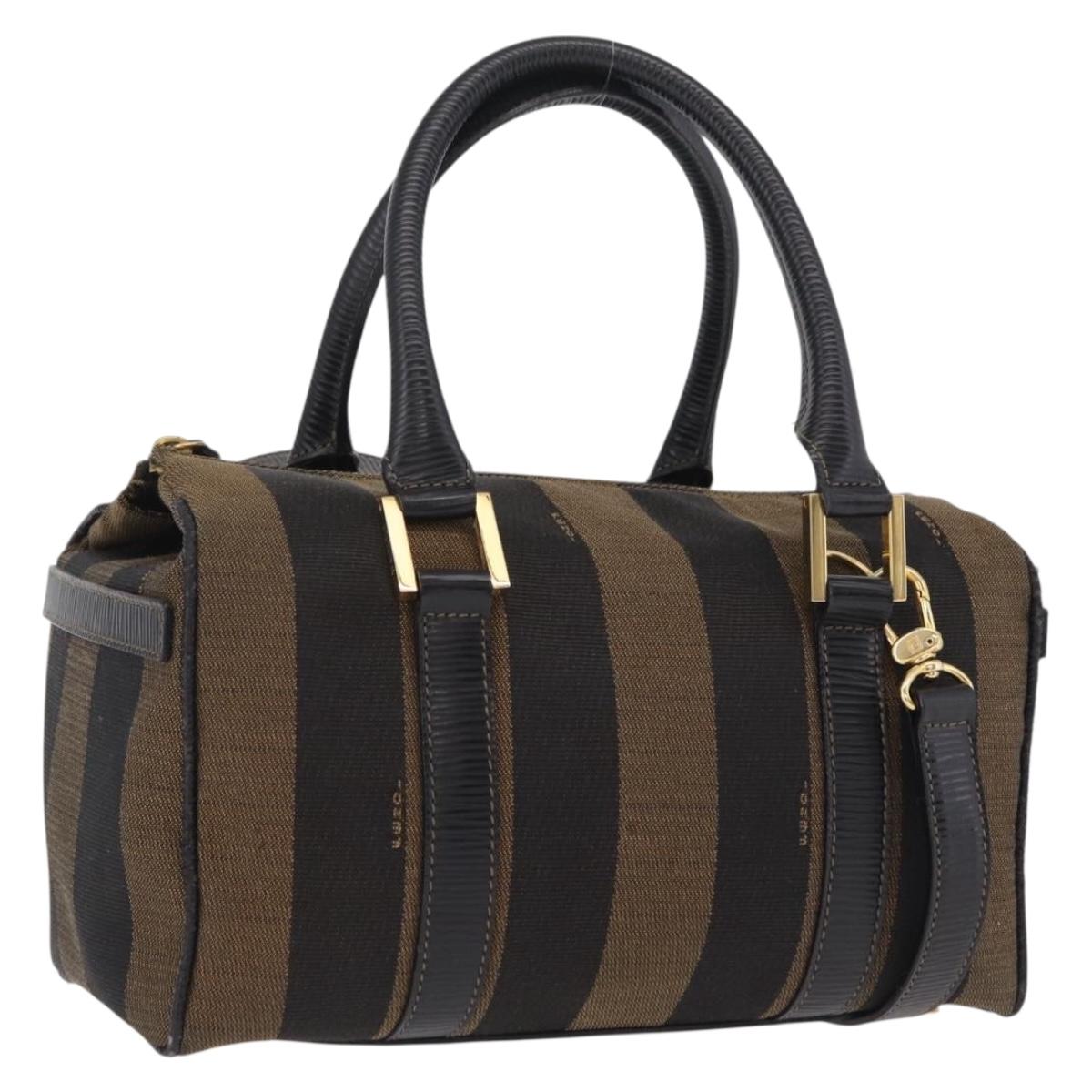 FENDI Pecan Mini Boston Bag Canvas 2way Brown Gold Tone Auth mr3030A