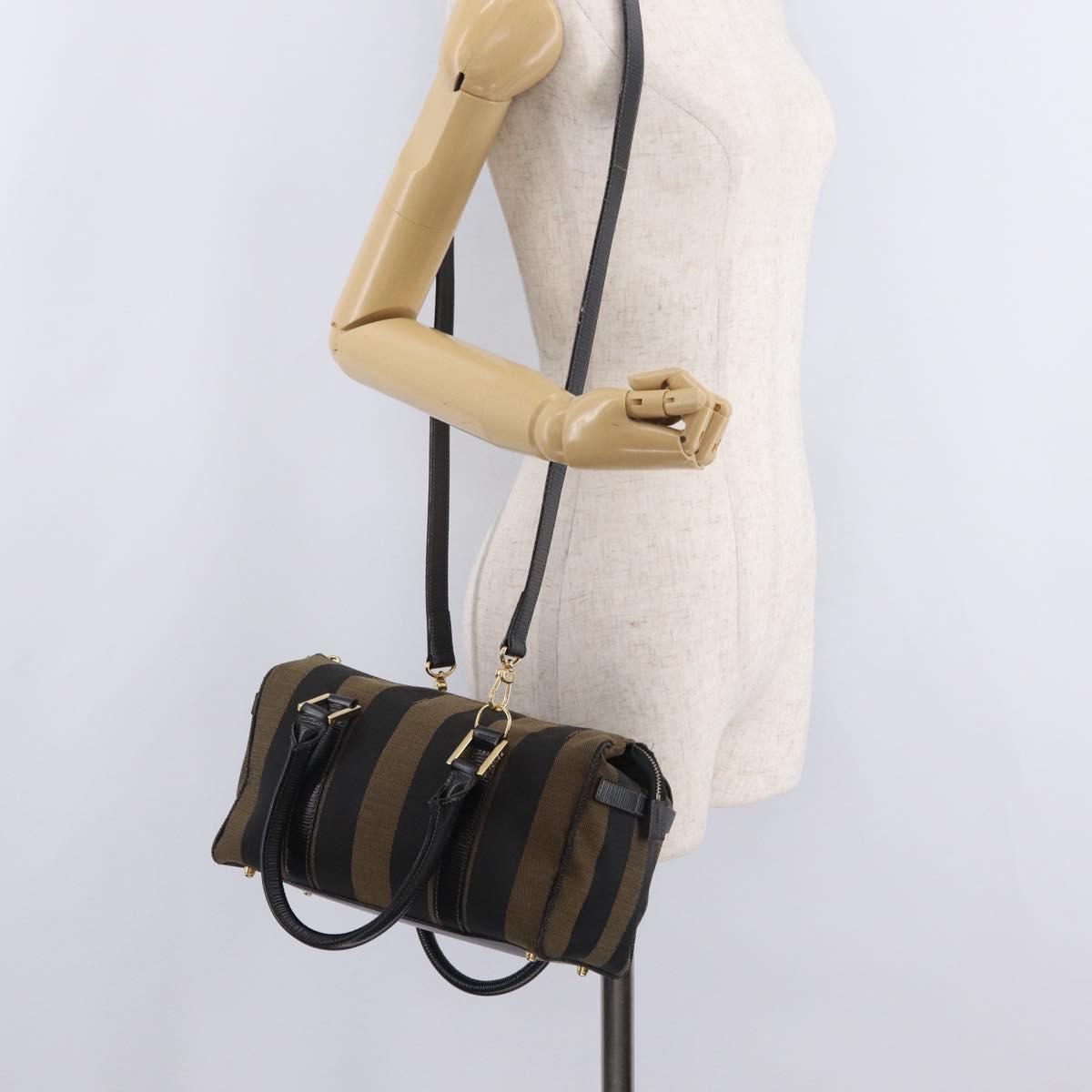 FENDI Pecan Mini Boston Bag Canvas 2way Brown Gold Tone Auth mr3030A