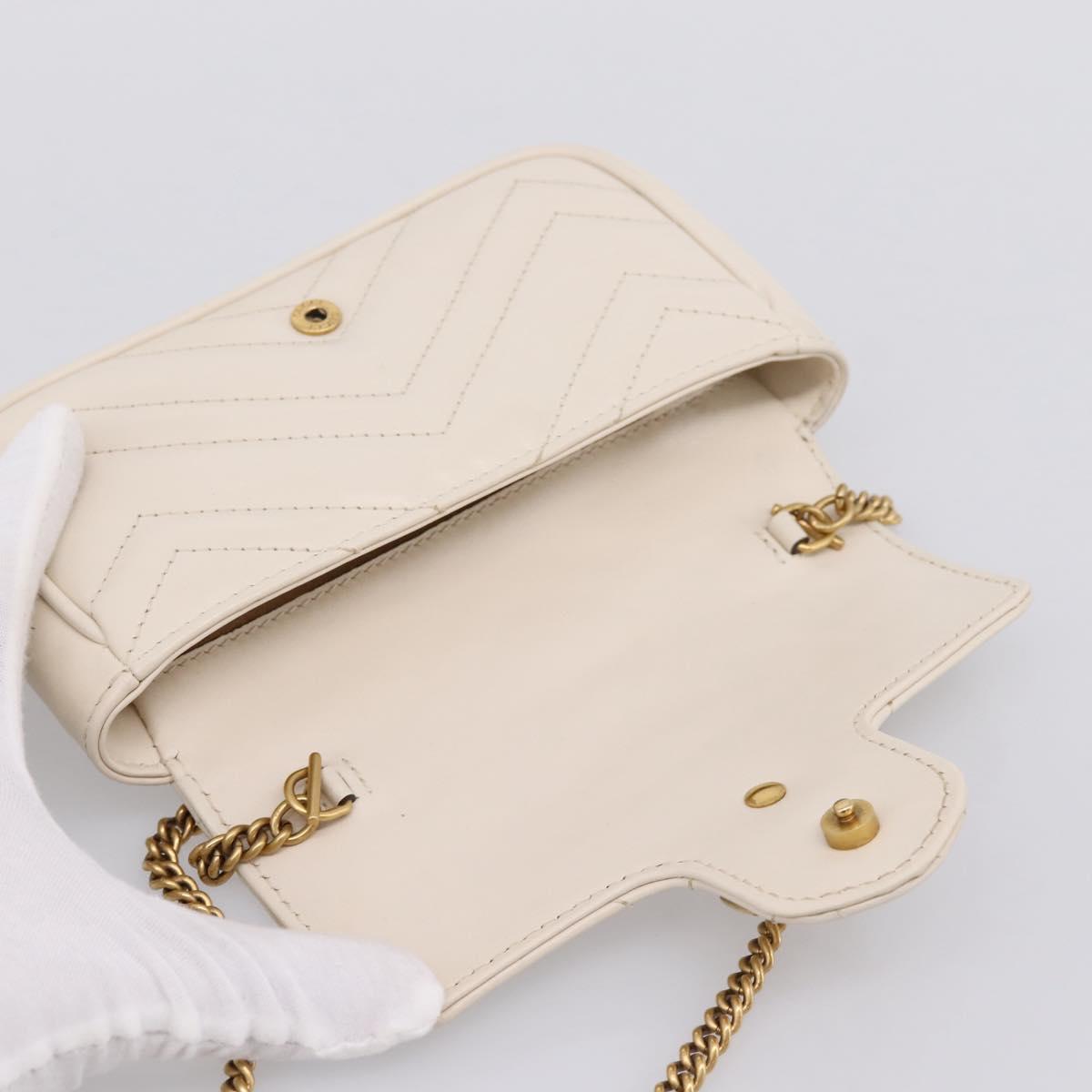 GUCCI Chain Shoulder Bag Leather Beige Gold Tone 476433 Auth mr3031V