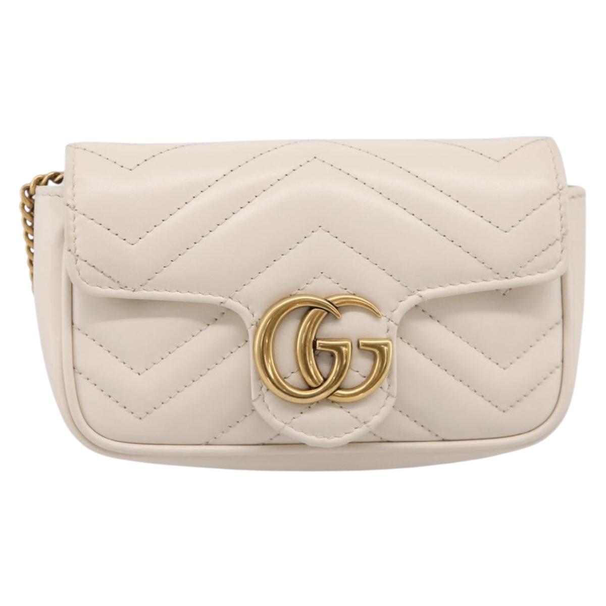 GUCCI Chain Shoulder Bag Leather Beige Gold Tone 476433 Auth mr3031V