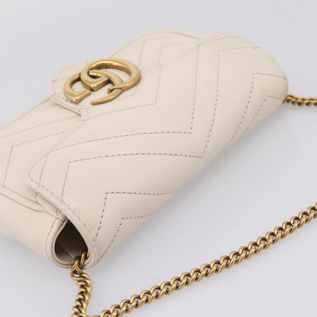 GUCCI Chain Shoulder Bag Leather Beige Gold Tone 476433 Auth mr3031V