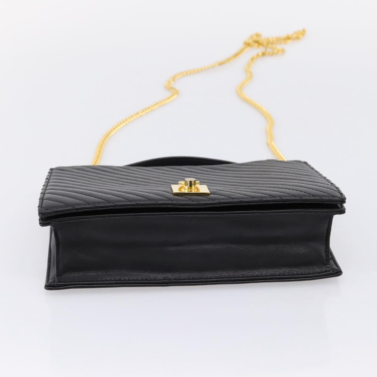CELINE Hand Bag Leather 2way Black Gold Tone Auth mr3033V