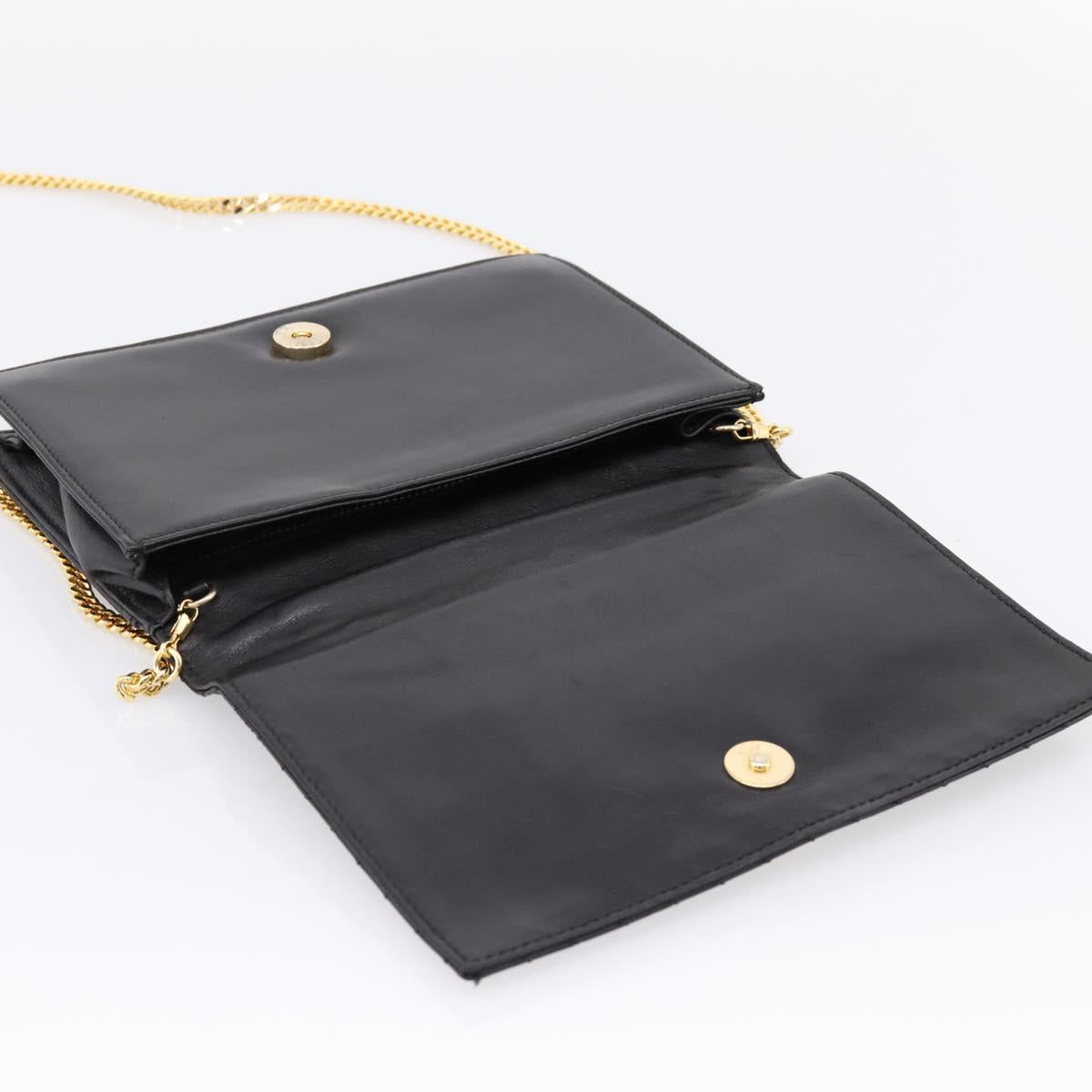 CELINE Hand Bag Leather 2way Black Gold Tone Auth mr3033V