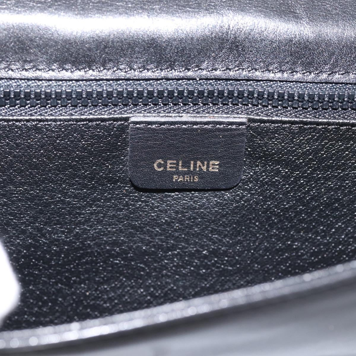 CELINE Hand Bag Leather 2way Black Gold Tone Auth mr3033V