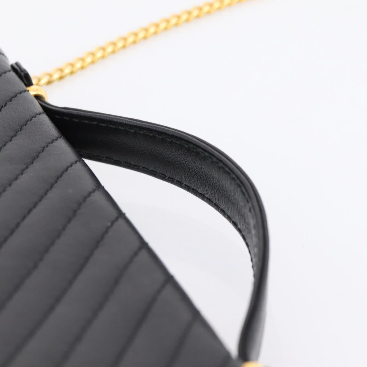 CELINE Hand Bag Leather 2way Black Gold Tone Auth mr3033V