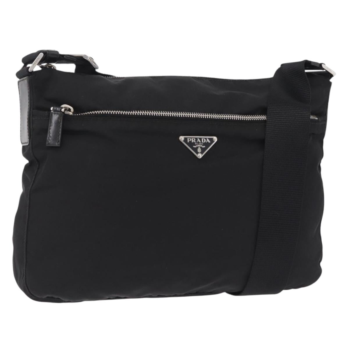 PRADA Shoulder Bag Nylon Black Silver Auth mr3036A