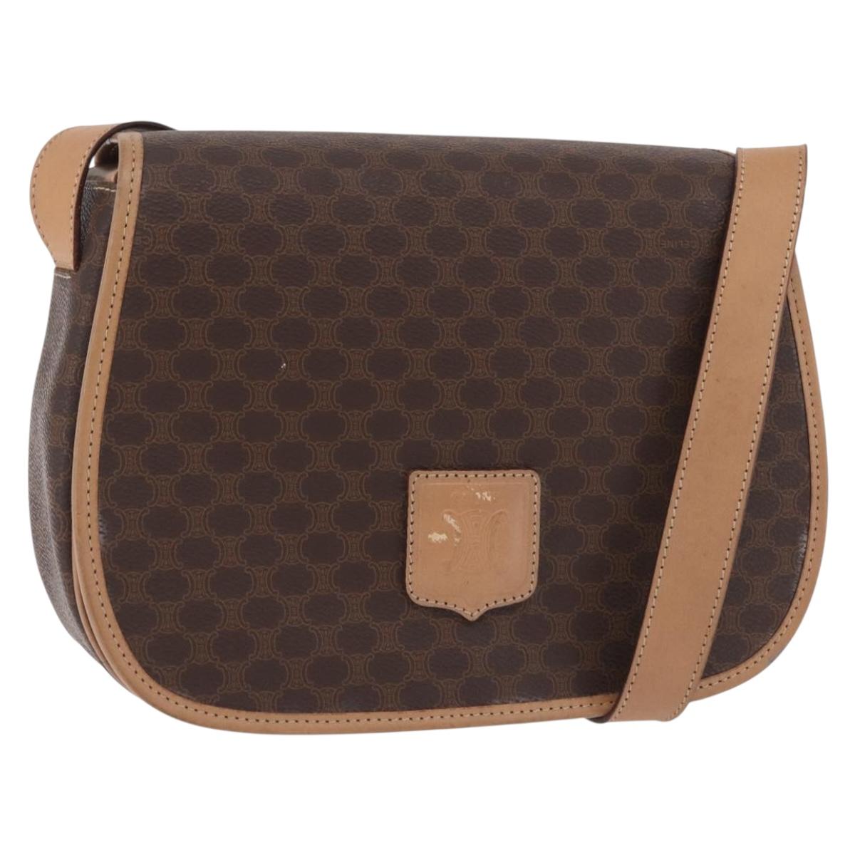 CELINE Macadam Shoulder Bag PVC Brown Gold Tone Auth mr3037A