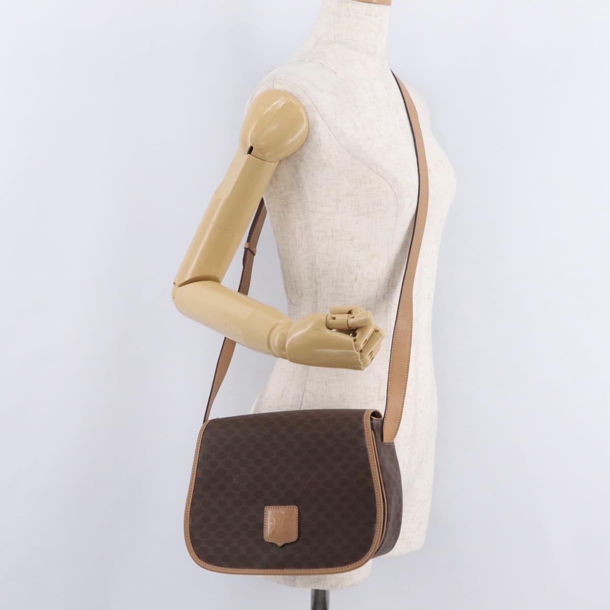 CELINE Macadam Shoulder Bag PVC Brown Gold Tone Auth mr3037A