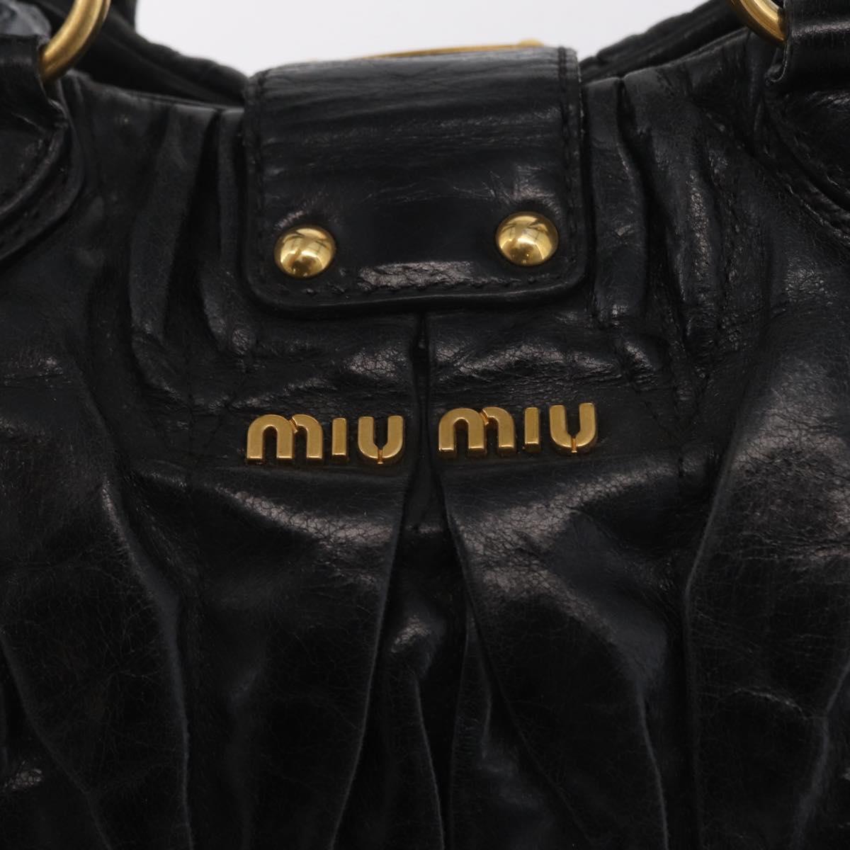 Miu Miu Hand Bag Leather Black Gold Tone Auth mr3040A