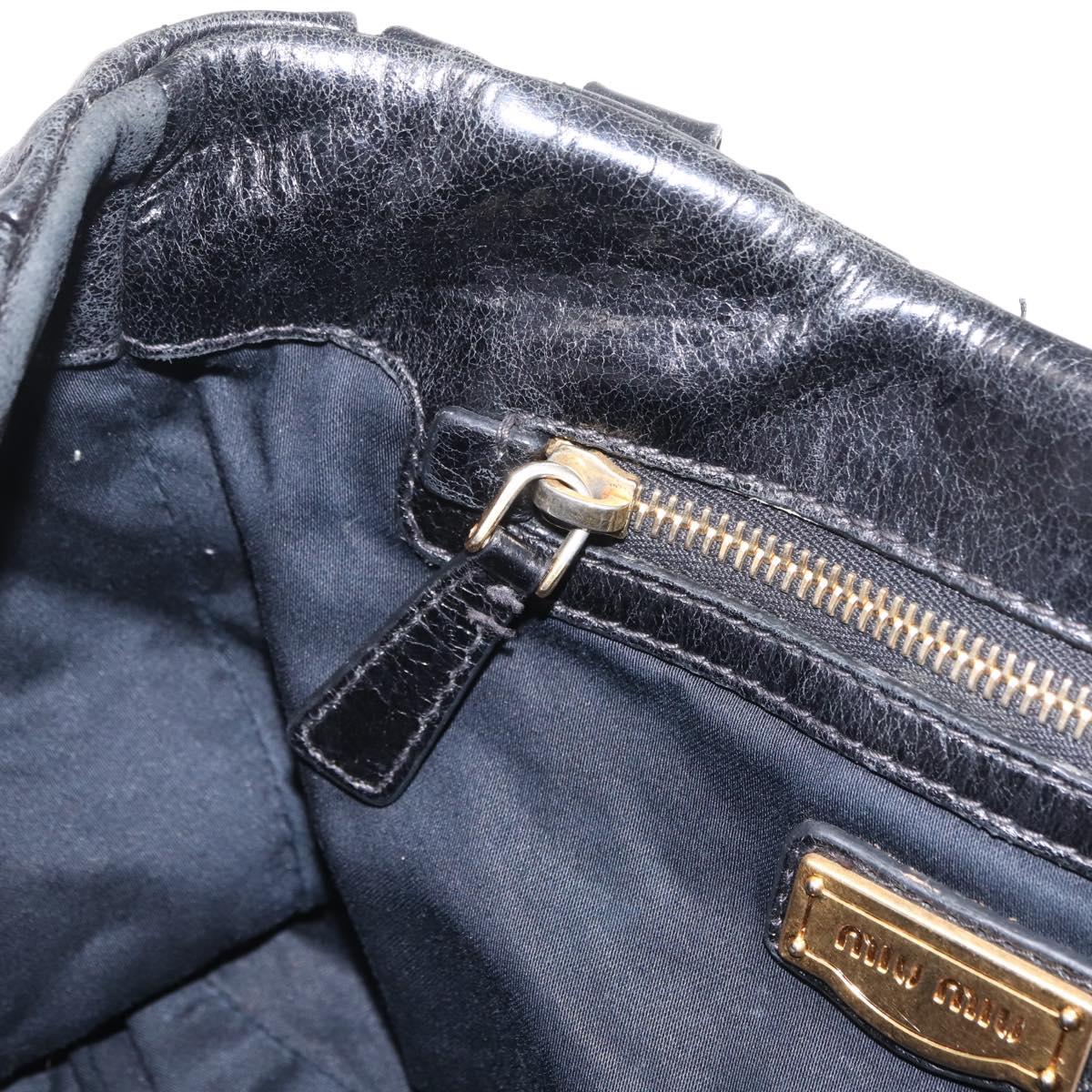 Miu Miu Hand Bag Leather Black Gold Tone Auth mr3040A