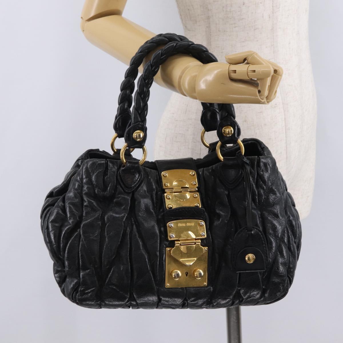 Miu Miu Hand Bag Leather Black Gold Tone Auth mr3040A