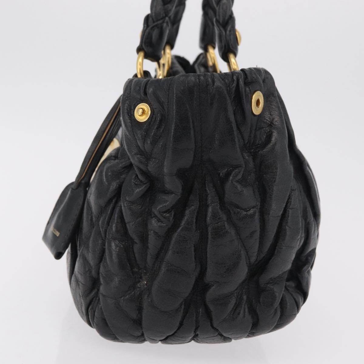 Miu Miu Hand Bag Leather Black Gold Tone Auth mr3040A