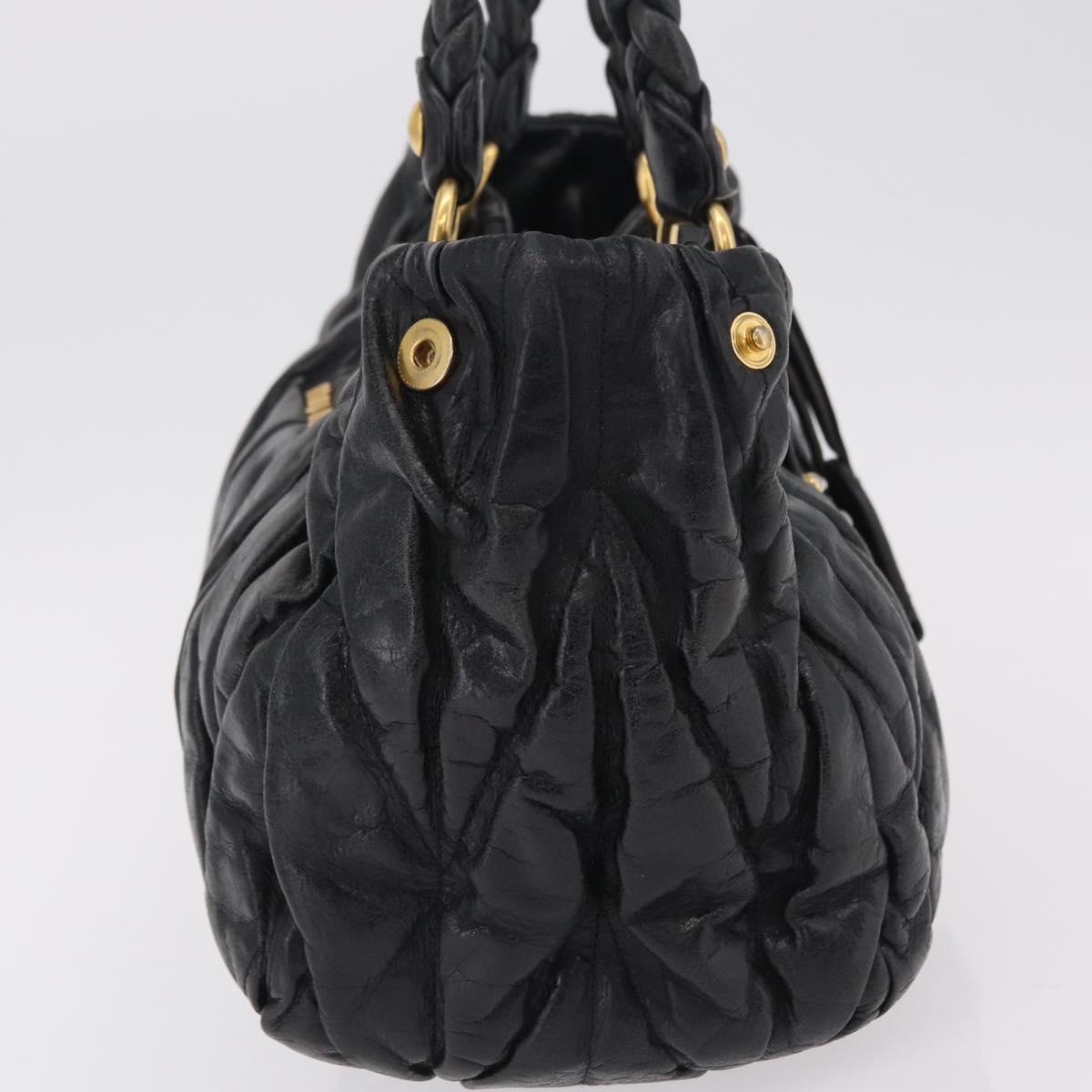 Miu Miu Hand Bag Leather Black Gold Tone Auth mr3040A