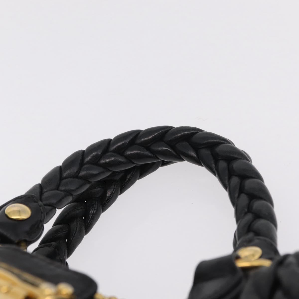 Miu Miu Hand Bag Leather Black Gold Tone Auth mr3040A