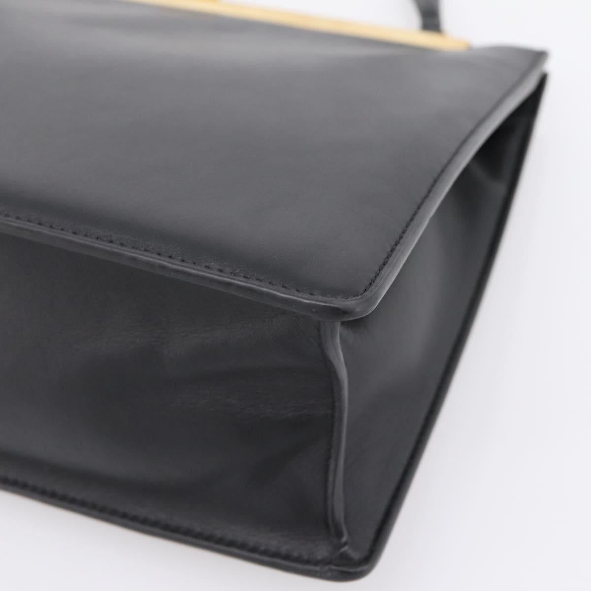 CELINE Soft Clasp Medium Shoulder Bag Leather Black Gold Tone Auth mr3051SM