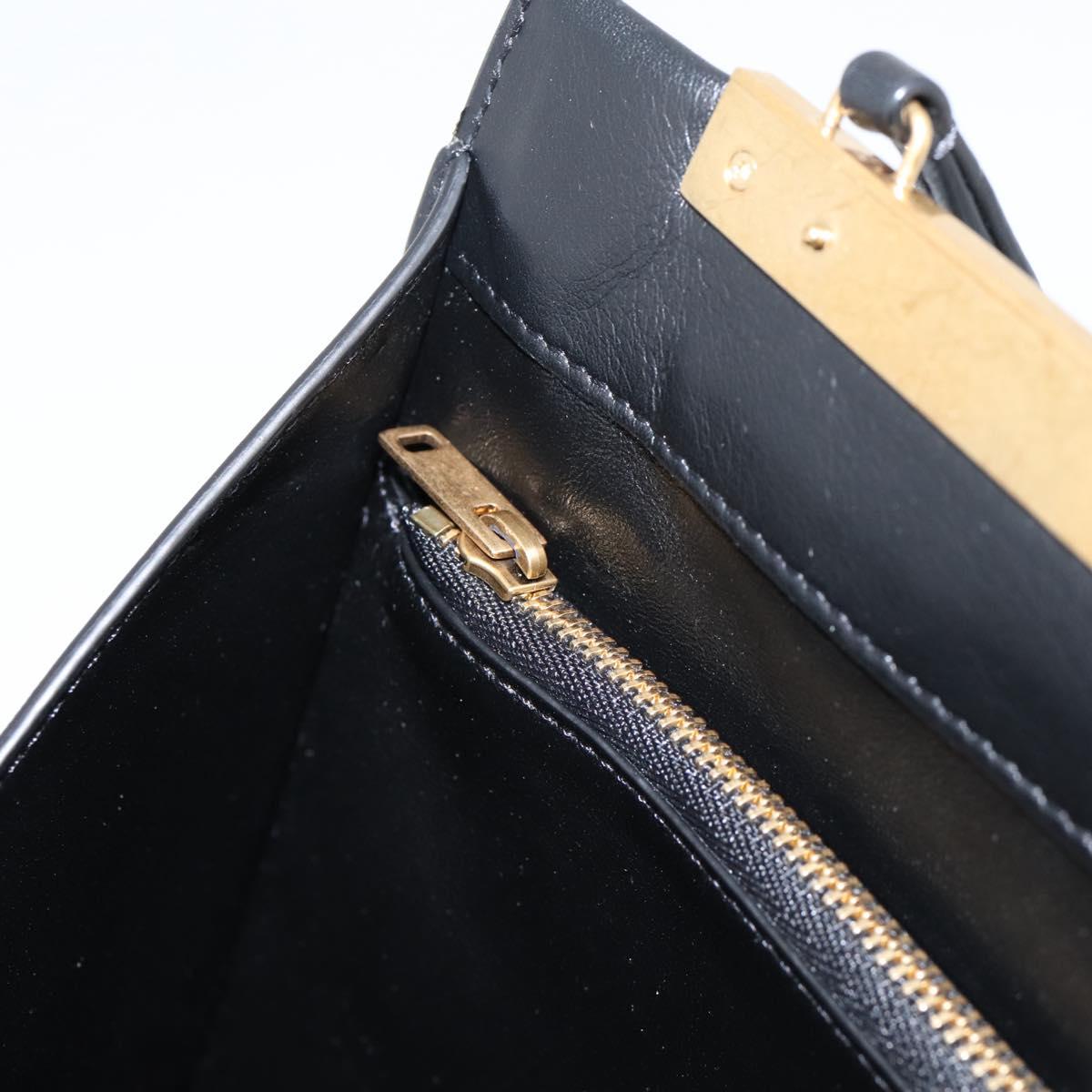 CELINE Soft Clasp Medium Shoulder Bag Leather Black Gold Tone Auth mr3051SM