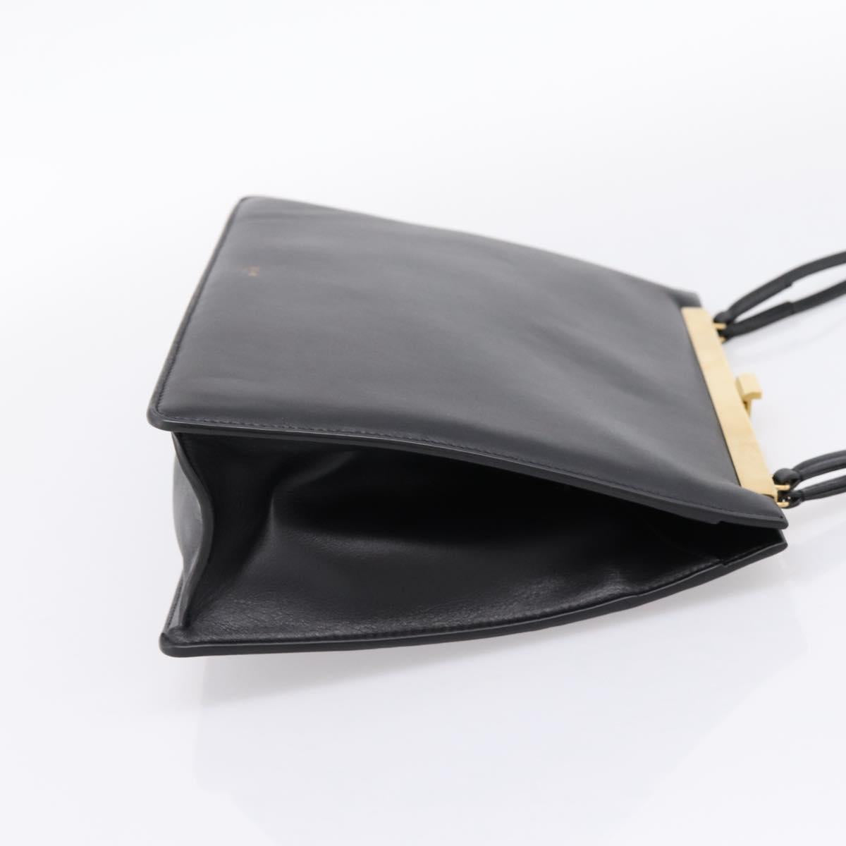 CELINE Soft Clasp Medium Shoulder Bag Leather Black Gold Tone Auth mr3051SM
