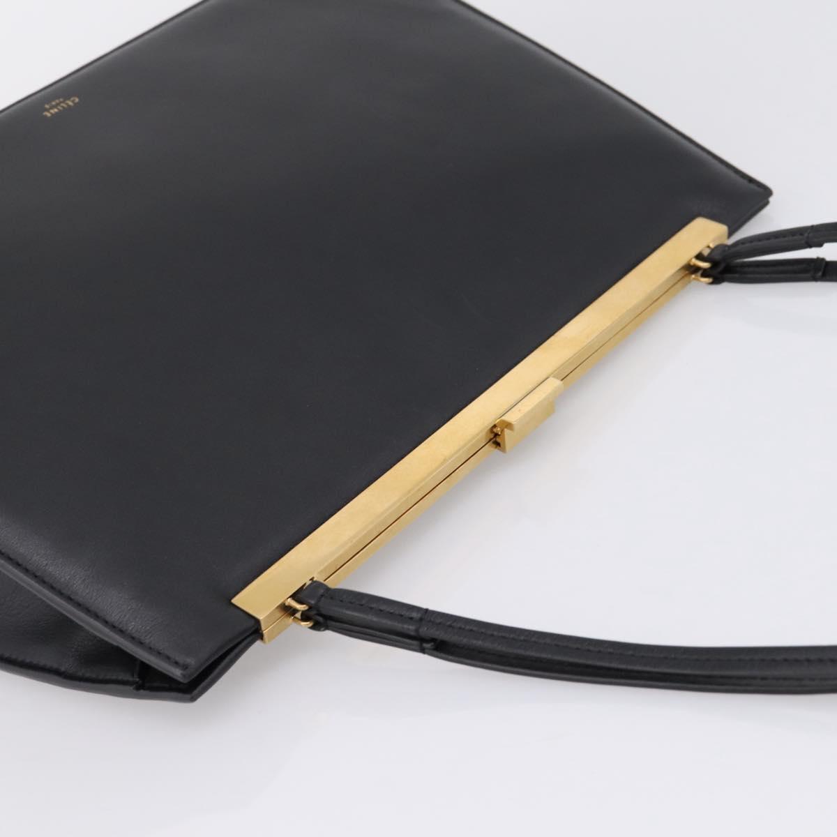 CELINE Soft Clasp Medium Shoulder Bag Leather Black Gold Tone Auth mr3051SM