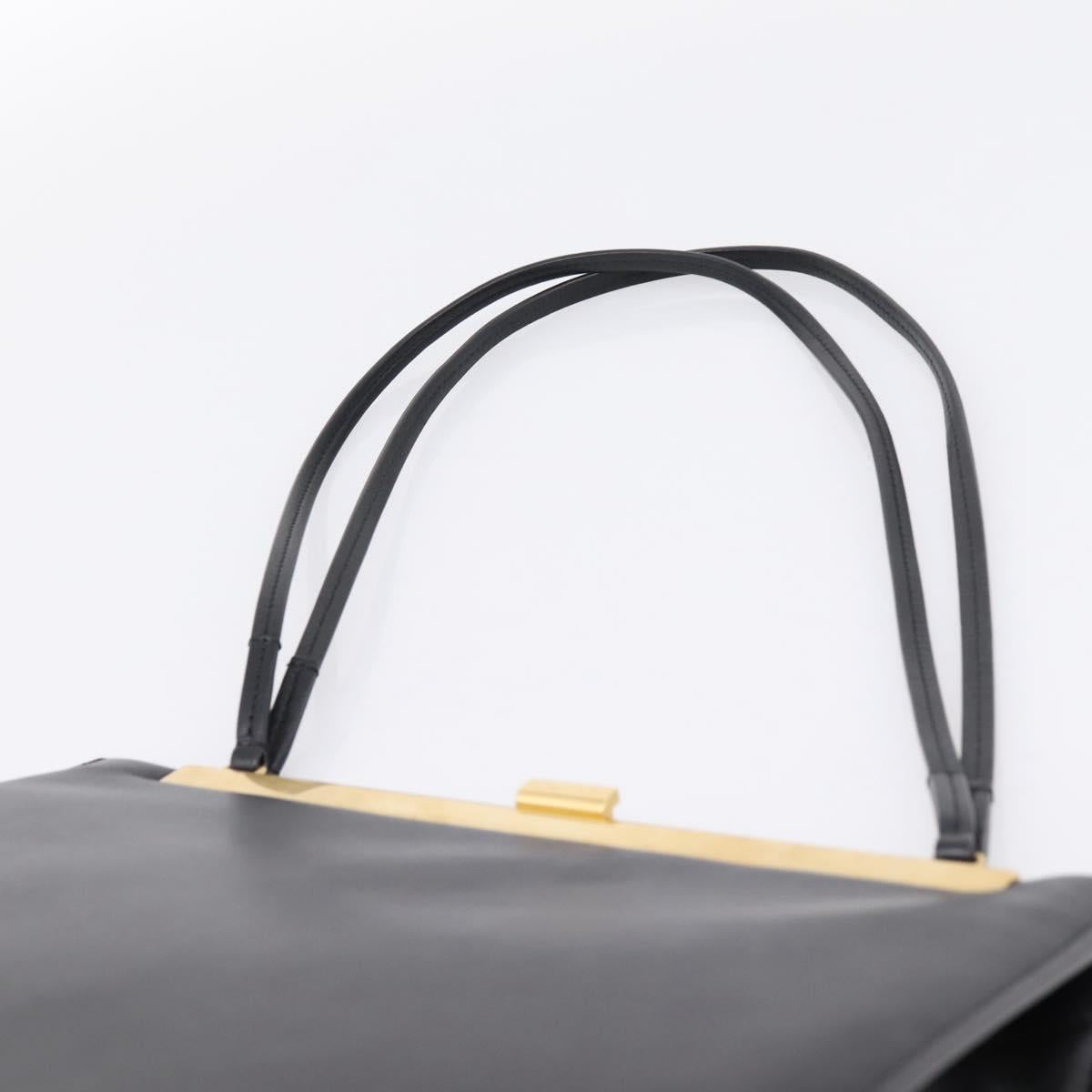 CELINE Soft Clasp Medium Shoulder Bag Leather Black Gold Tone Auth mr3051SM