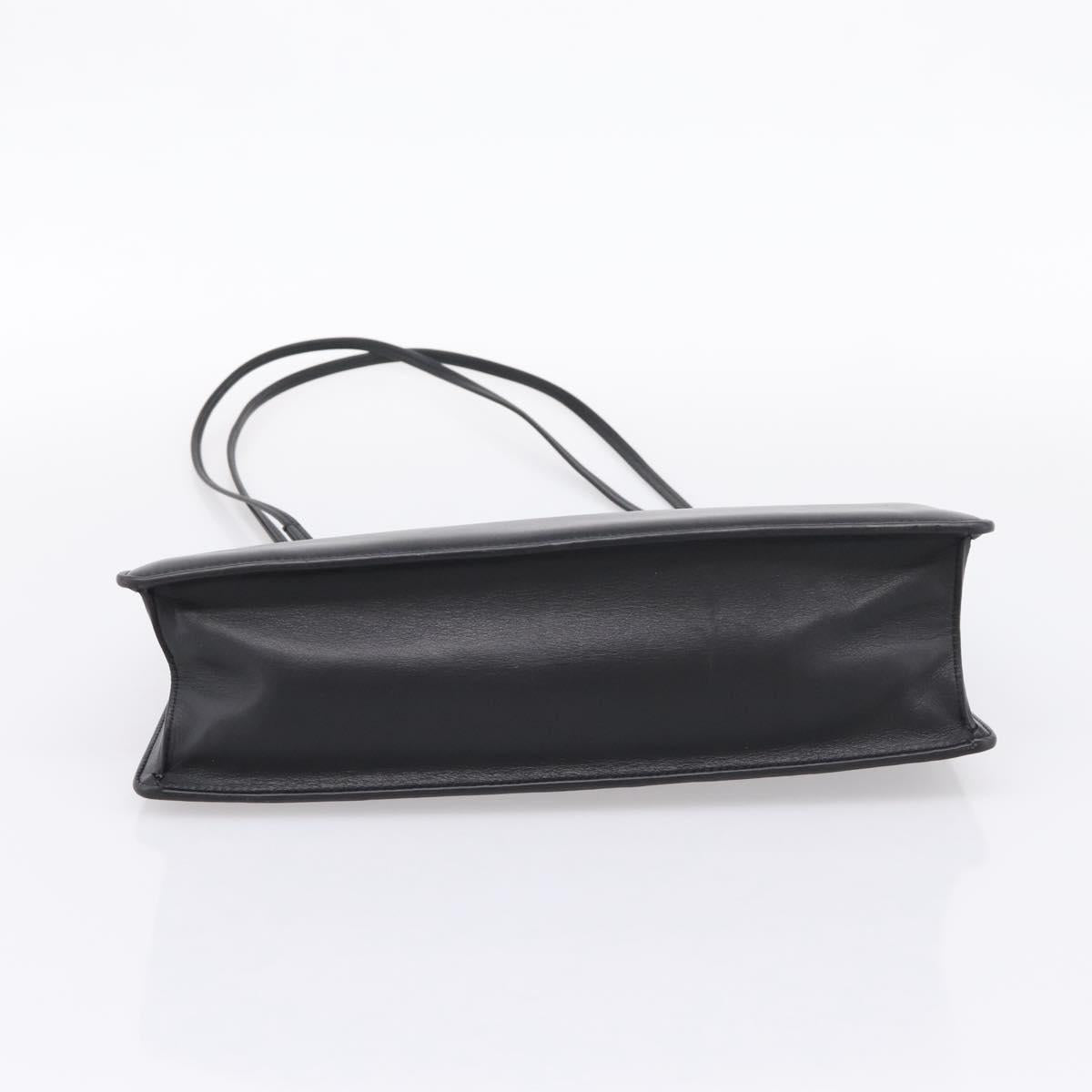 CELINE Soft Clasp Medium Shoulder Bag Leather Black Gold Tone Auth mr3051SM