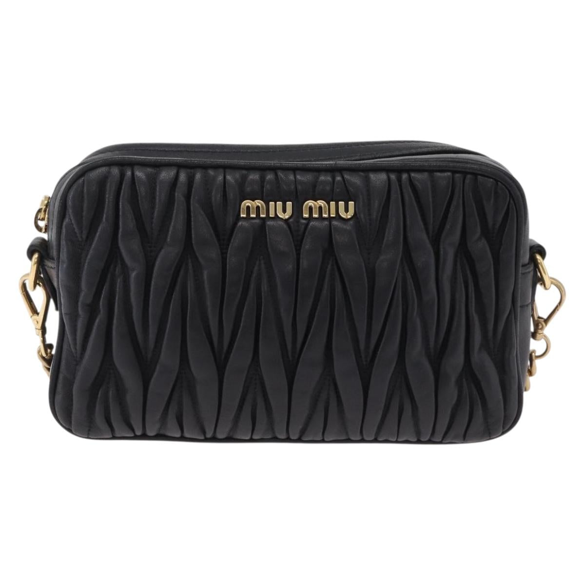 Miu Miu Chain Shoulder Bag Leather Black Gold Tone Auth mr3052V