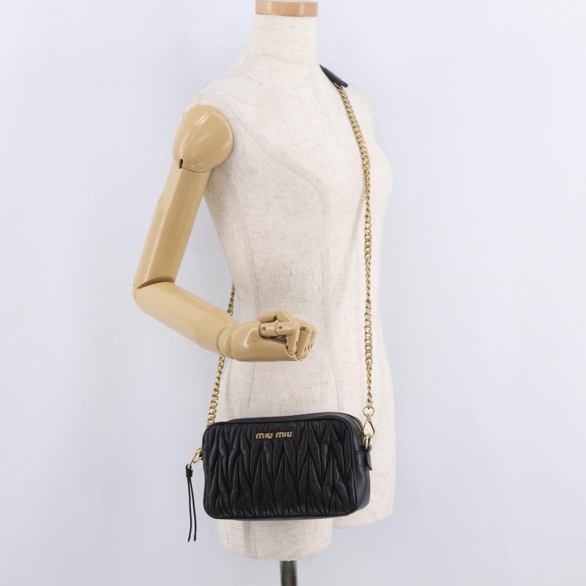 Miu Miu Chain Shoulder Bag Leather Black Gold Tone Auth mr3052V