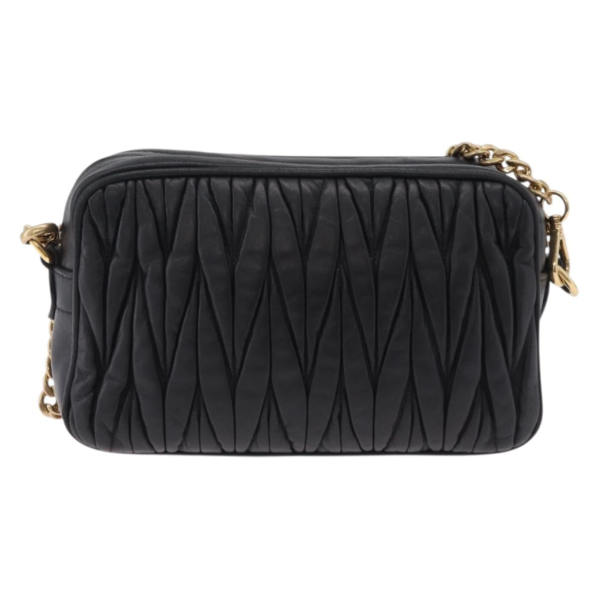 Miu Miu Chain Shoulder Bag Leather Black Gold Tone Auth mr3052V