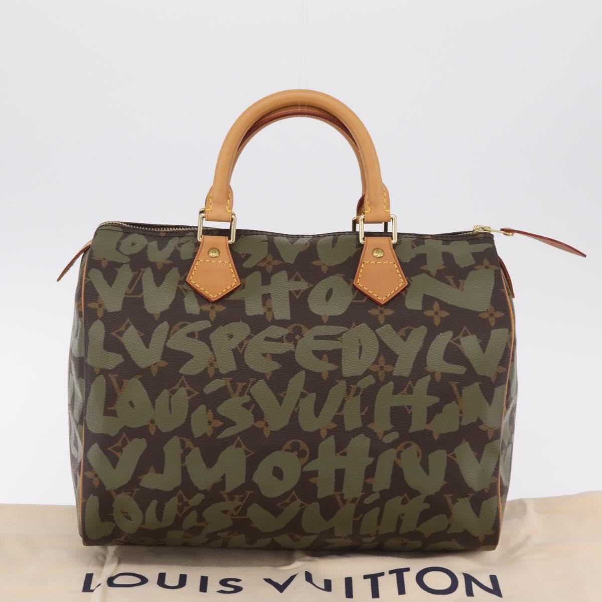 LOUIS VUITTON Monogram Graffiti Speedy 30 Hand Bag Khaki M92194 LV Auth mr3054SAV