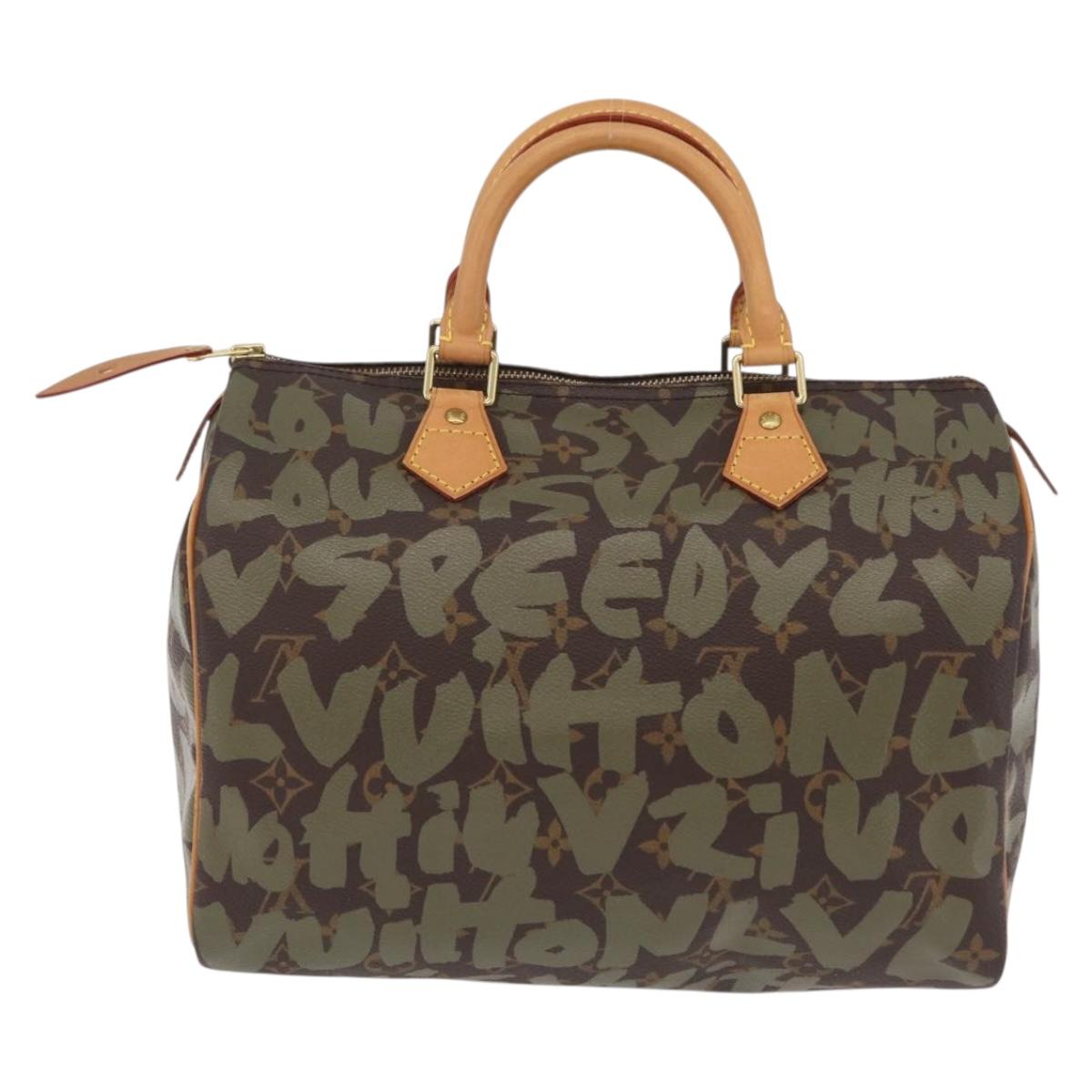 LOUIS VUITTON Monogram Graffiti Speedy 30 Hand Bag Khaki M92194 LV Auth mr3054SAV