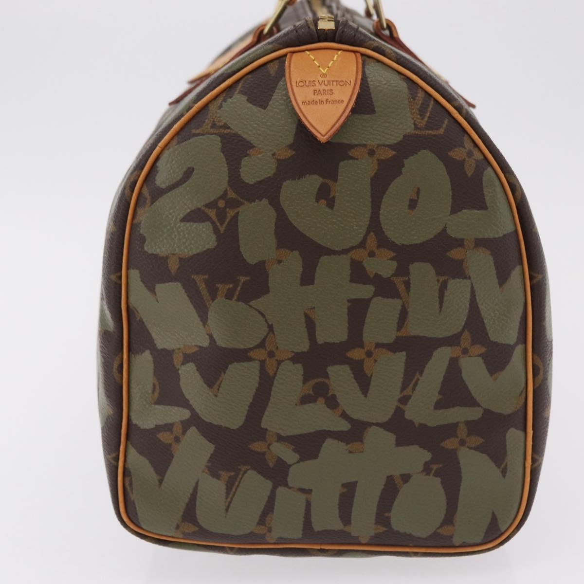 LOUIS VUITTON Monogram Graffiti Speedy 30 Hand Bag Khaki M92194 LV Auth mr3054SAV