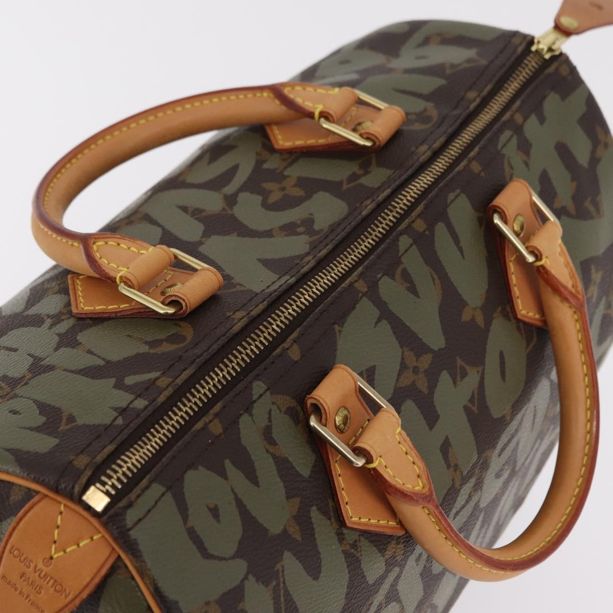 LOUIS VUITTON Monogram Graffiti Speedy 30 Hand Bag Khaki M92194 LV Auth mr3054SAV