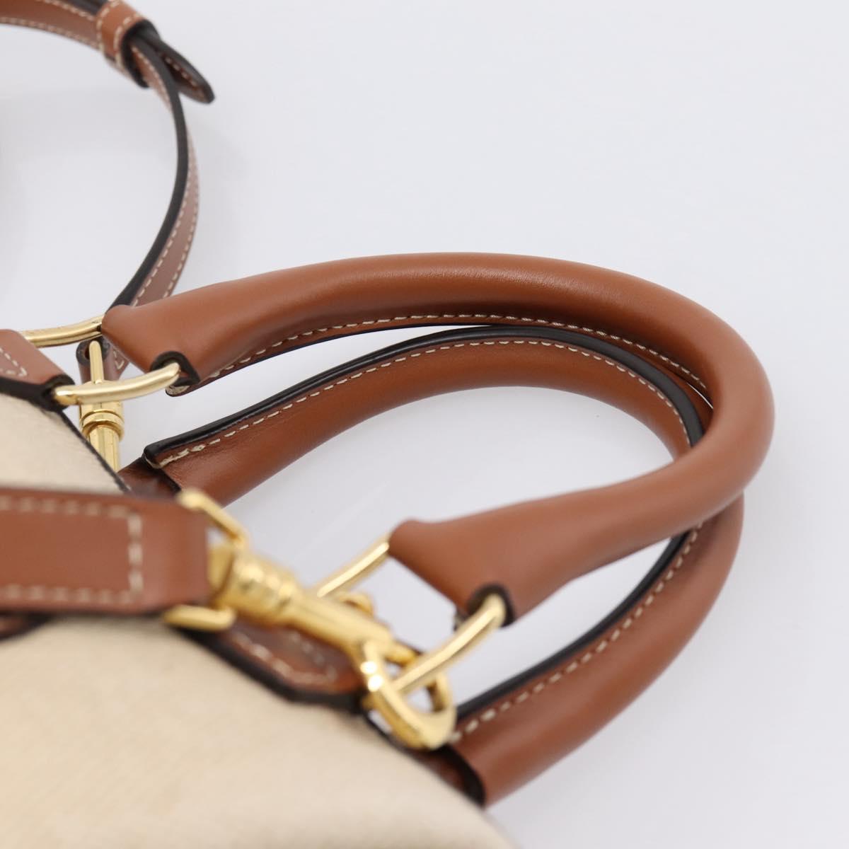 CELINE Hand Bag Canvas 2way Beige Gold Tone Auth mr3055V