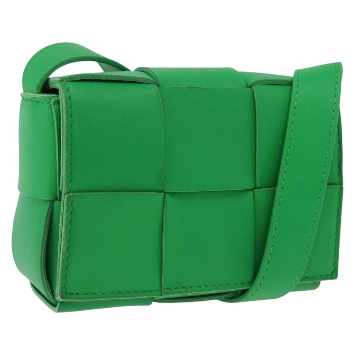 BOTTEGA VENETA MAXI INTRECCIATO Candy Cassette Bag Leather Green Auth mr3056A