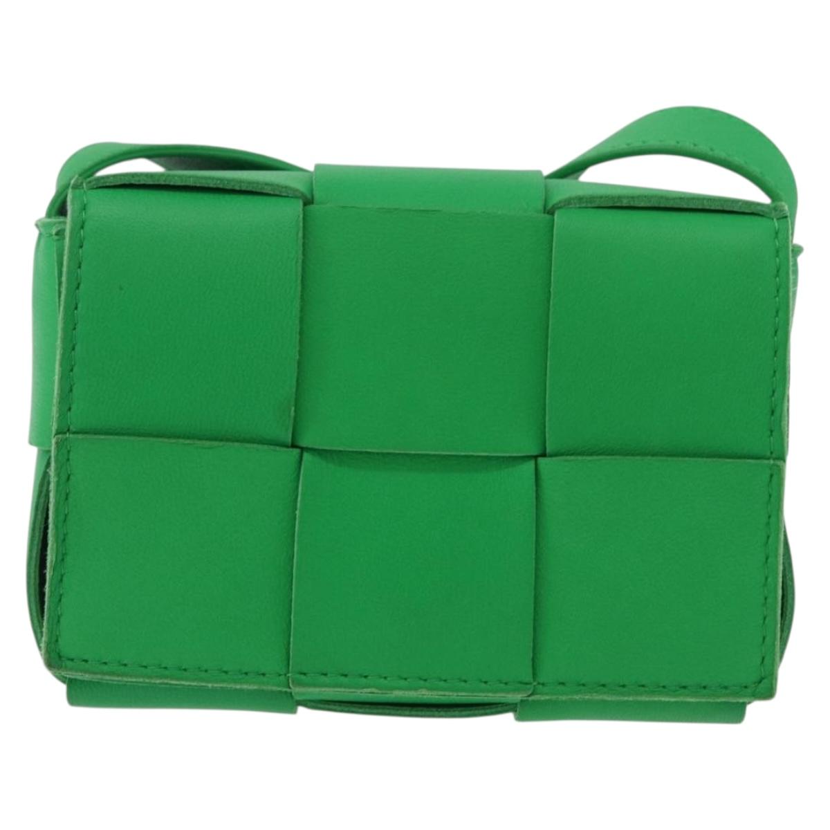 BOTTEGA VENETA MAXI INTRECCIATO Candy Cassette Bag Leather Green Auth mr3056A
