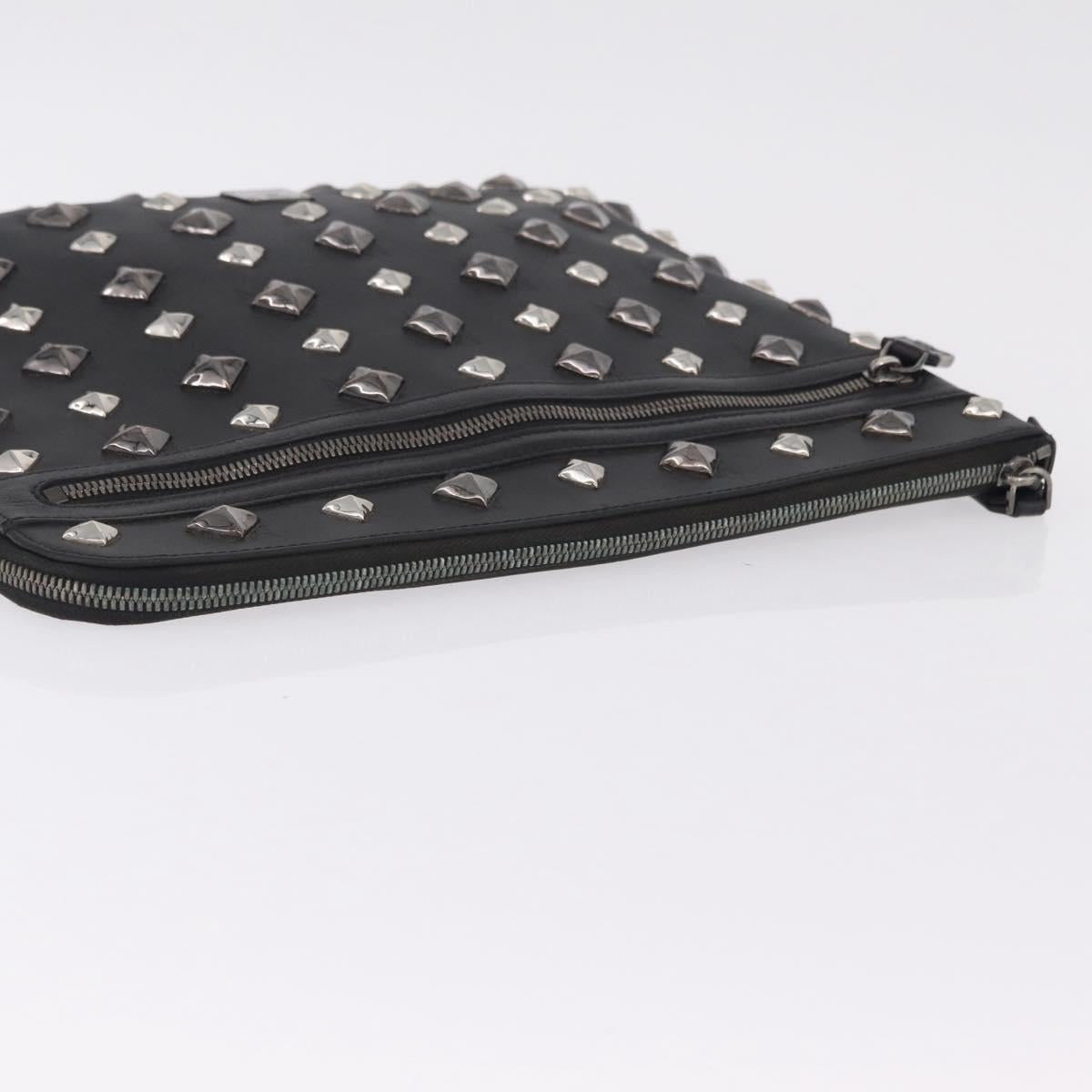 MCM Vicetos Clutch Bag PVC Leather Black Silver Auth mr3058