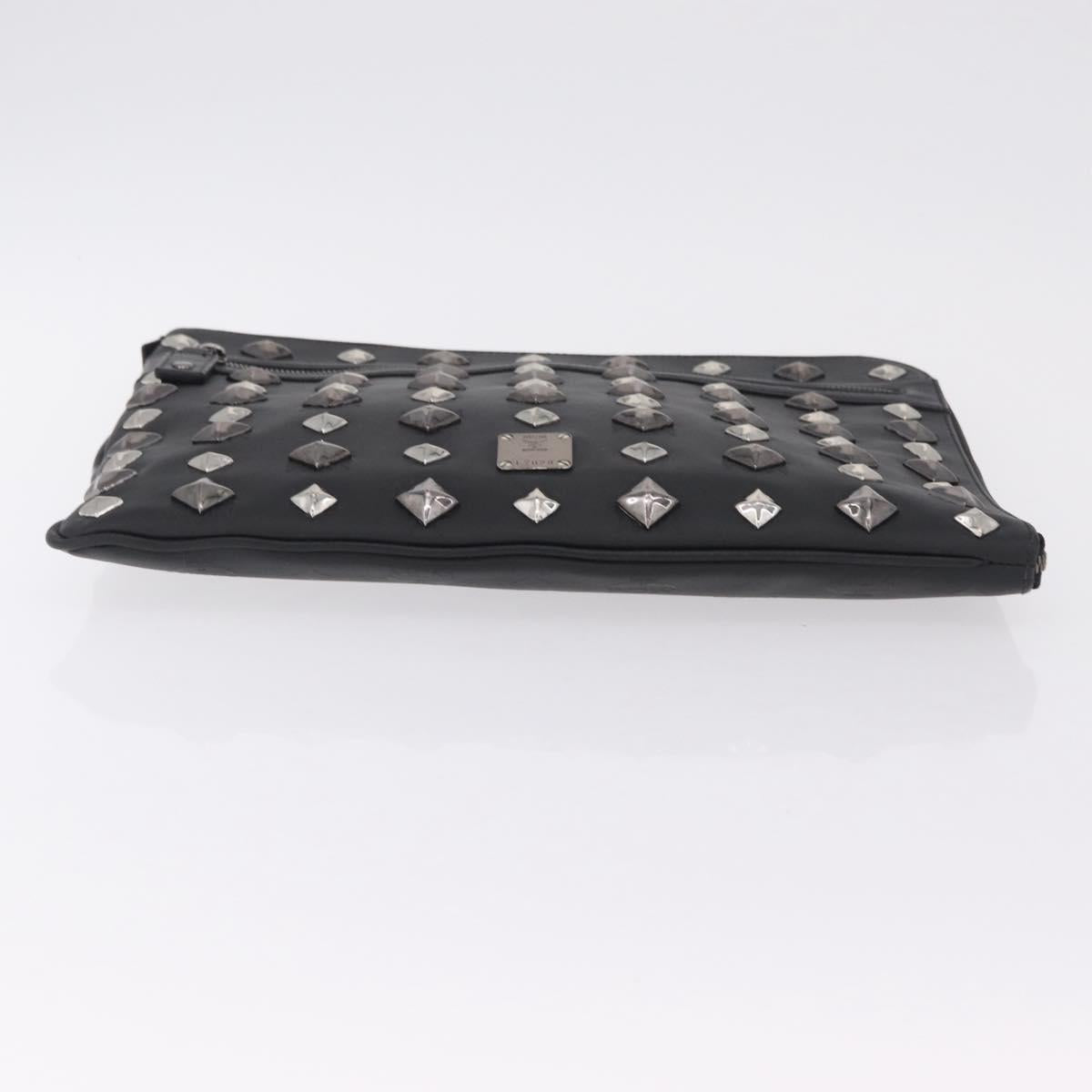 MCM Vicetos Clutch Bag PVC Leather Black Silver Auth mr3058