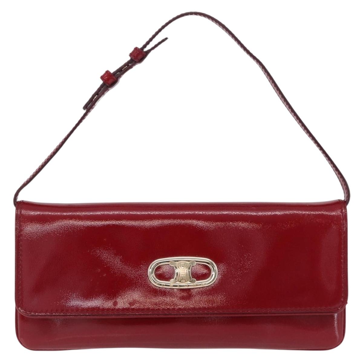CELINE Triomphe Shoulder Bag Leather Red Gold Tone Auth mr3059A