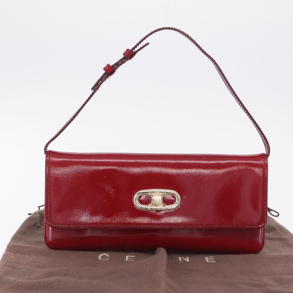 CELINE Triomphe Shoulder Bag Leather Red Gold Tone Auth mr3059A