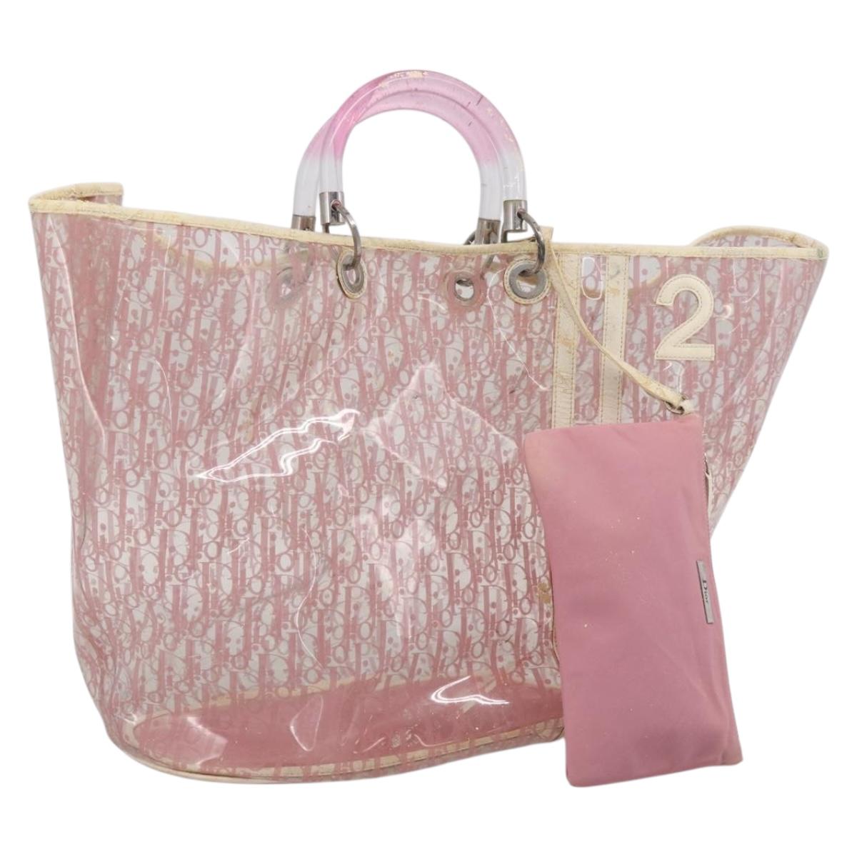 Christian Dior Hand Bag Vinyl Pink White Auth mr3071