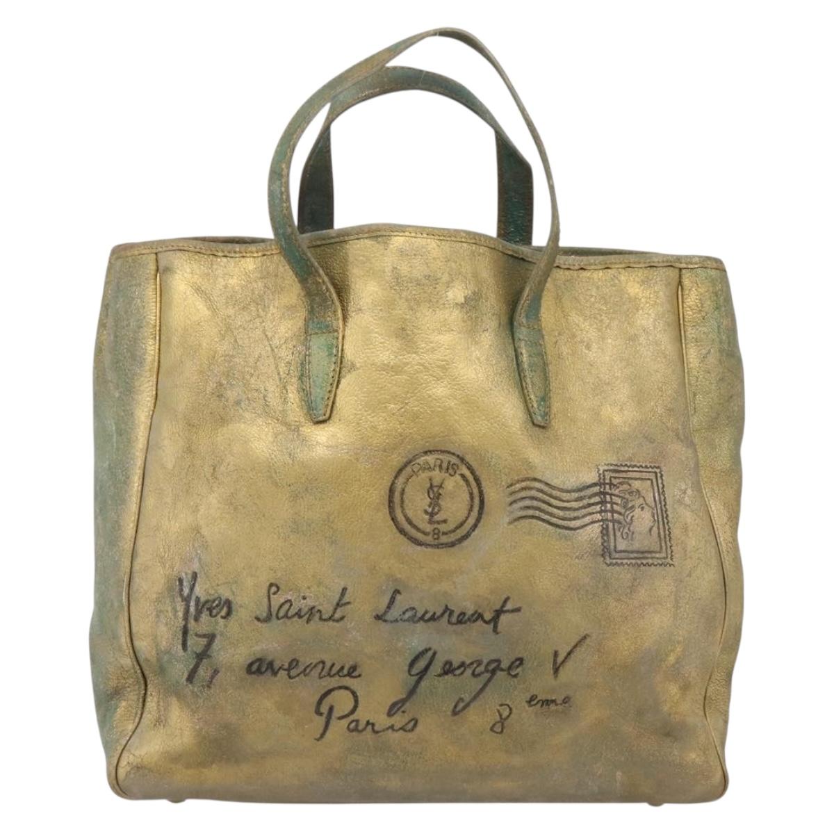 Saint Laurent Chevre Y Mail Tote Bag Leather Metallic Gold 188651 Auth mr3073