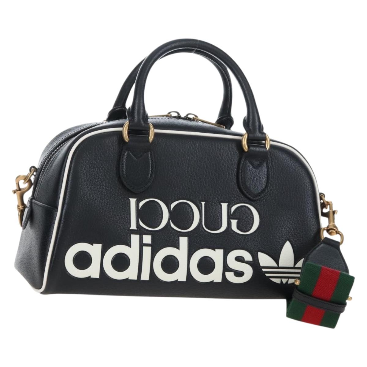 GUCCI Adidas Hand Bag Leather Black Gold Tone 702397 Auth mr3079V